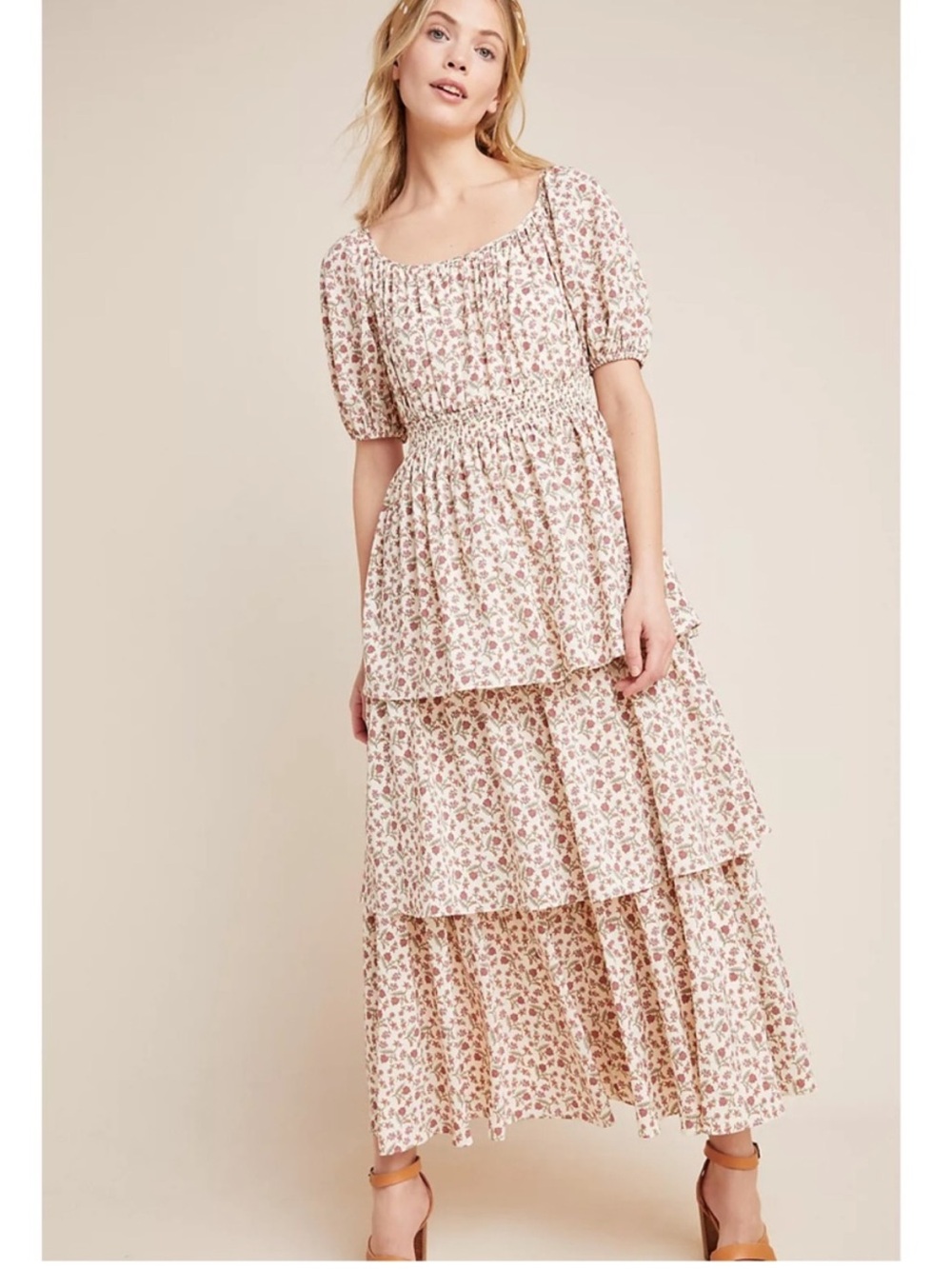 Gal Meets Glam Anthropologie Luciana Tiered Floral Dress 2 Prairie